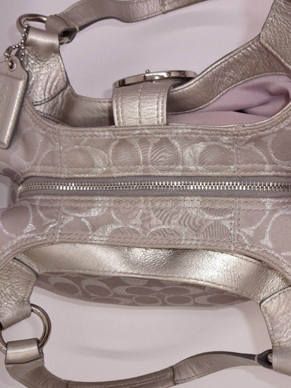 Coach Soho Metallic Silver Signature Jacquard Hobo Shoulder Bag Purse F18911 - Picture 5 of 16